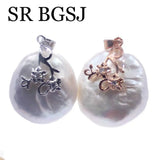 Ariival 20mm Baroque Button Freshwar Natural Pearl & Copper Metal Pendant