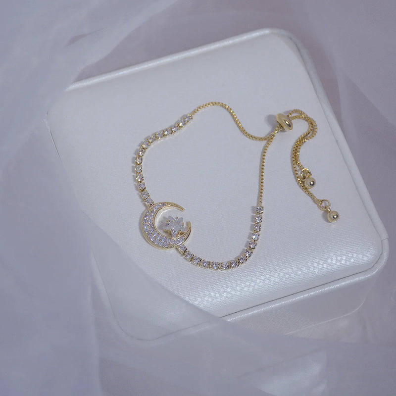 Real Plated Diamond Zircon Star Moon Bracelet Female Ins Style