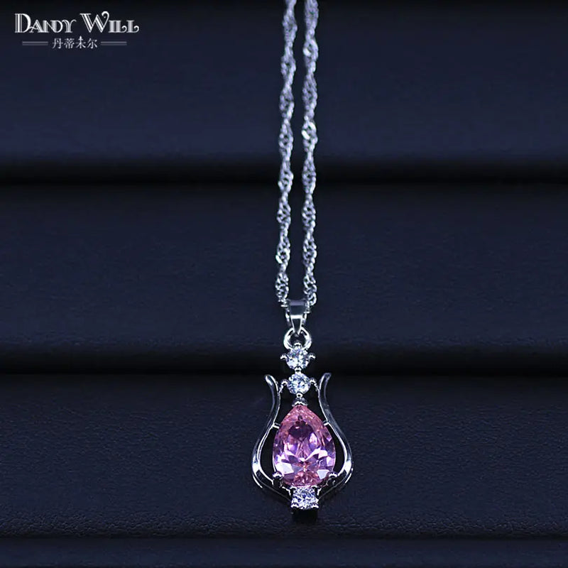 Europe Style Women's Cubic Zircon Pendant Necklace with 10 Colors