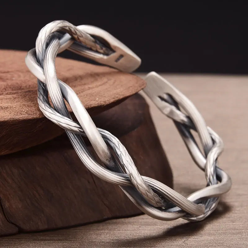 925 Sterling Silver Twist Cross Bangle for Women