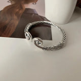 925 Silver Retro Weaving Twist Bangle Jewelry For Women