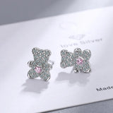 925 Sterling Silver Bear Crystal Stud Earrings for Girls