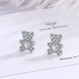925 Sterling Silver Bear Crystal Stud Earrings for Girls