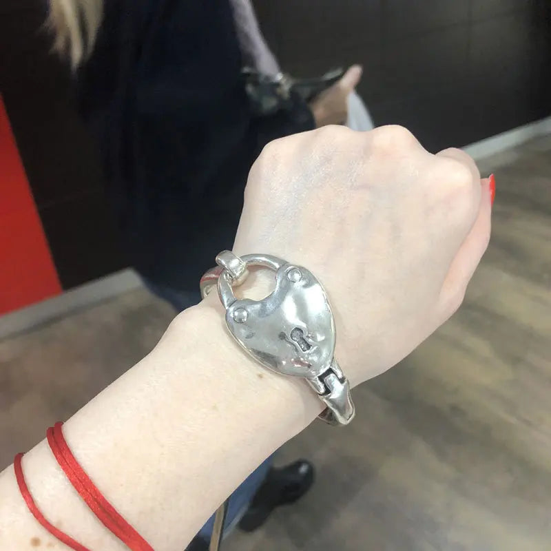925 Sterling Silver Heart Lock Bangle Gift