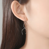 925 Sterling Silver Wave Line Long Earrings for Women