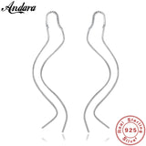 925 Sterling Silver Wave Line Long Earrings for Women