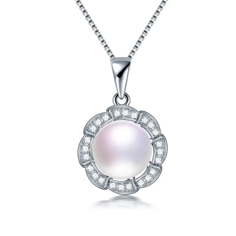 Natural Freshwater Pearl 925 Silver Pendant Flower Zircon