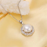 Natural Freshwater Pearl 925 Silver Pendant Flower Zircon