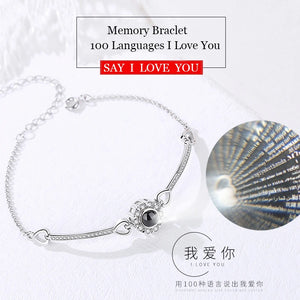 100 Languages Projection Memory Charm Silver Bracelet Jewelry