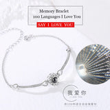 100 Languages Projection Memory Charm Silver Bracelet Jewelry