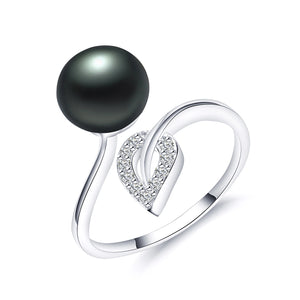 Natural Freshwater Pearl Leaf Zircon 925 Silver Ring