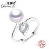 Natural Freshwater Pearl Leaf Zircon 925 Silver Ring