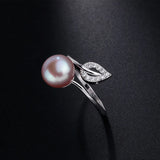 Natural Freshwater Pearl Leaf Zircon 925 Silver Ring