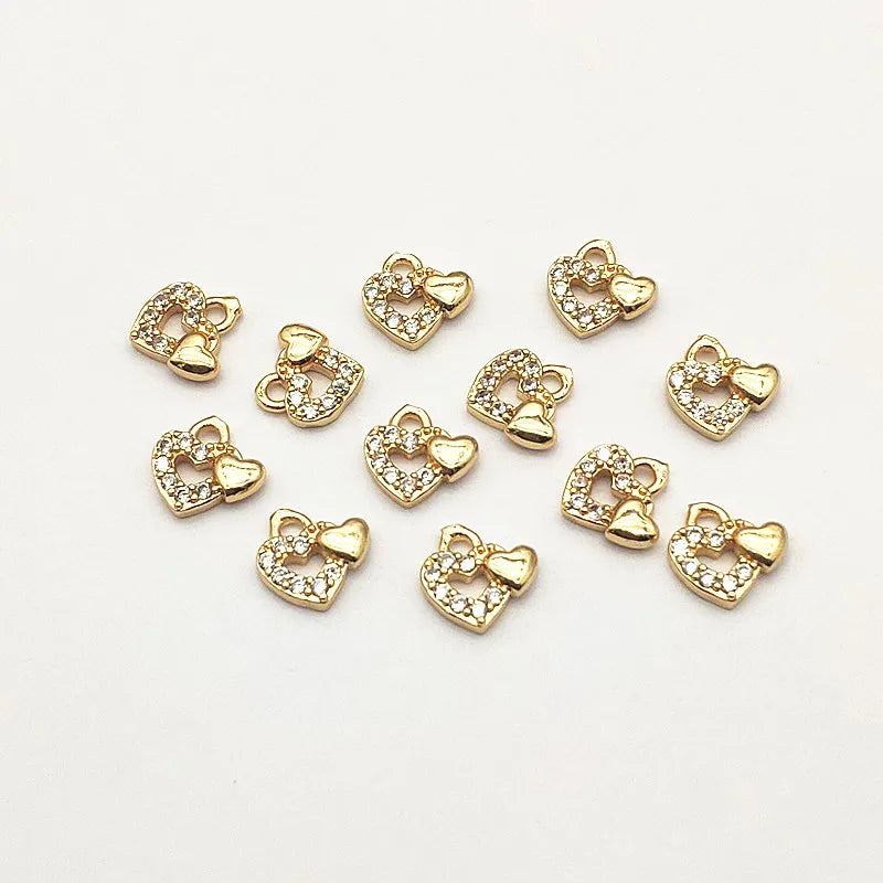 10mm Copper/CZ Heart Charm 100pcs DIY Jewelry Findings