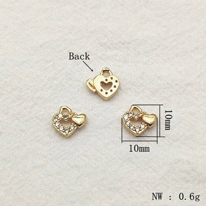 10mm Copper/CZ Heart Charm 100pcs DIY Jewelry Findings