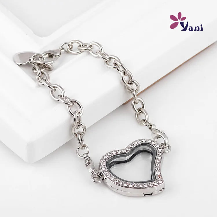 Floating Heart Locket Bracelet 10pcs/lot Openable Photo Magnet Glass