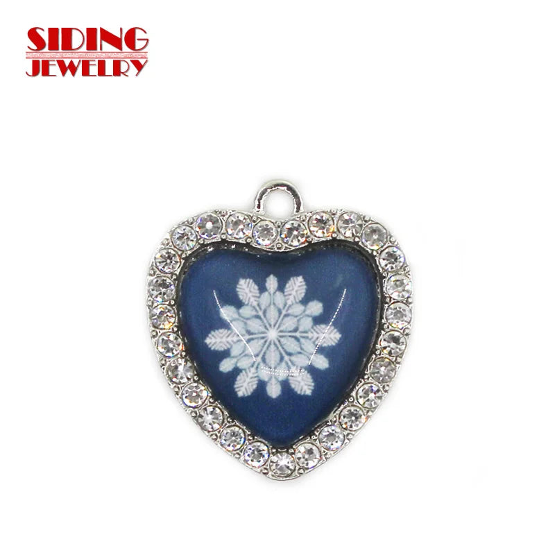 10pcs Snowflake 4 Crystal Heart Dangle Charms DIY Bracelet Necklace Pendants