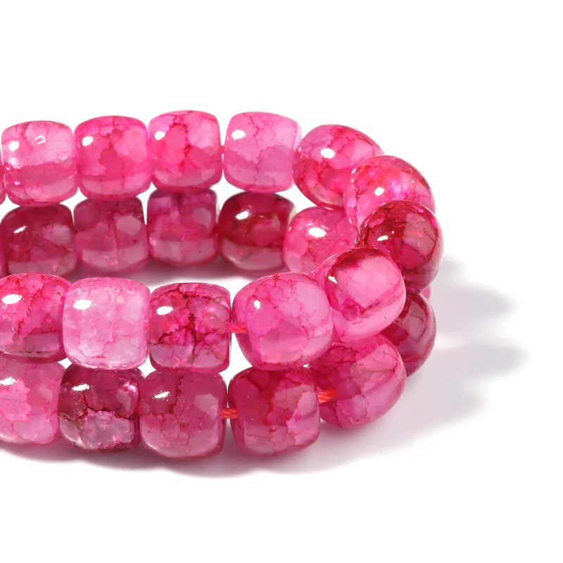 10x8mm Red Floral Glass Beads Round Loose Beads DIY Jewelry Making 15''
