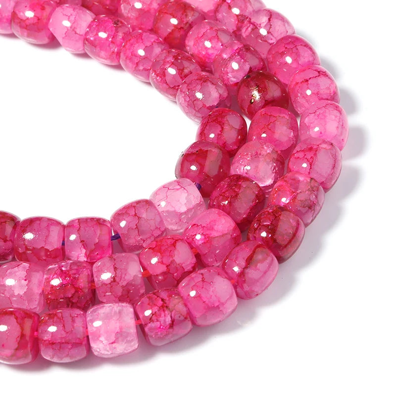 10x8mm Red Floral Glass Beads Round Loose Beads DIY Jewelry Making 15''