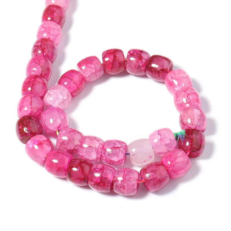 10x8mm Red Floral Glass Beads Round Loose Beads DIY Jewelry Making 15''
