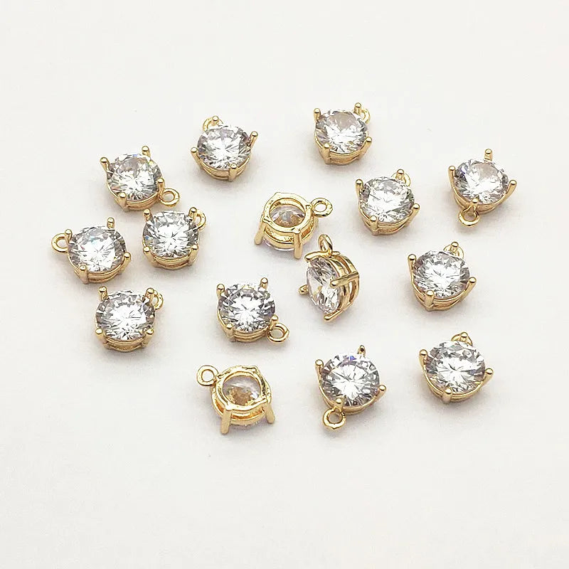 50pcs Cubic Zirconia/Copper Round Charm for Necklace/Earring DIY