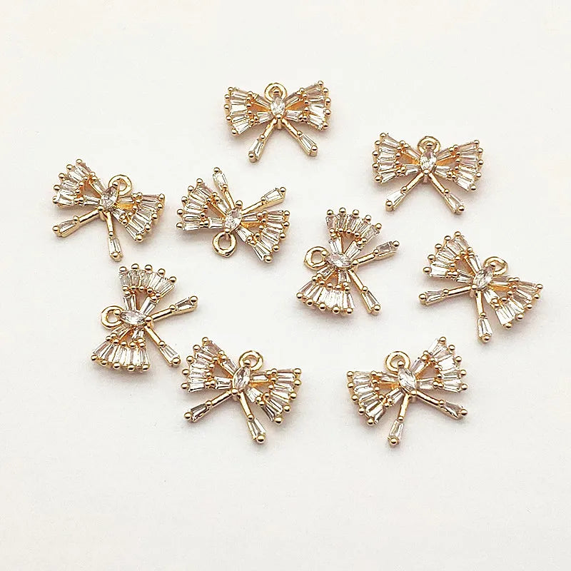 30pcs Cubic Zirconia Bows Copper Charm For DIY Jewelry, Findings
