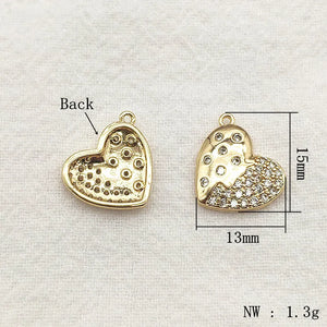 20pcs Plating CZ Heart Charm For Earring Parts DIY Jewelry