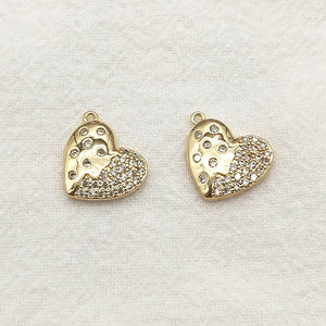 20pcs Plating CZ Heart Charm For Earring Parts DIY Jewelry