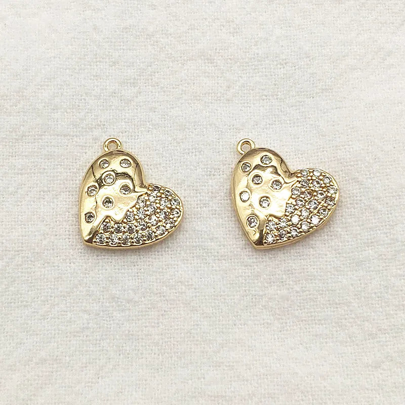 20pcs Plating CZ Heart Charm For Earring Parts DIY Jewelry