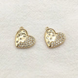 20pcs Plating CZ Heart Charm For Earring Parts DIY Jewelry