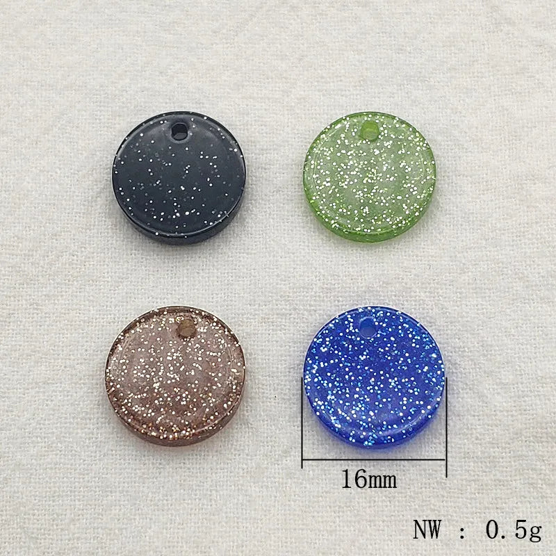 Acrylic Coin-Shape Glitter Charm 100pcs/Lot Jewelry DIY Making