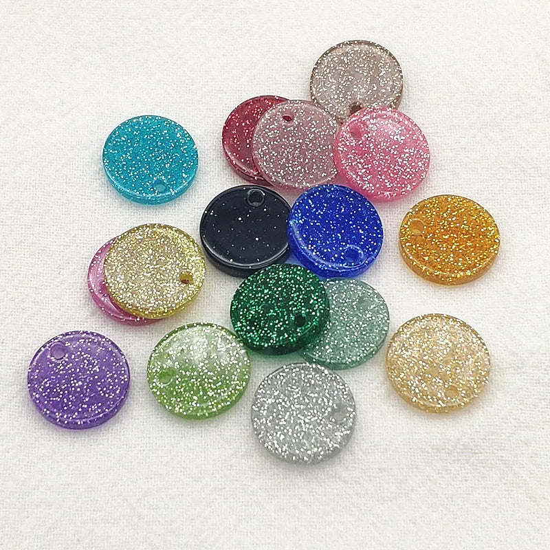 Acrylic Coin-Shape Glitter Charm 100pcs/Lot Jewelry DIY Making