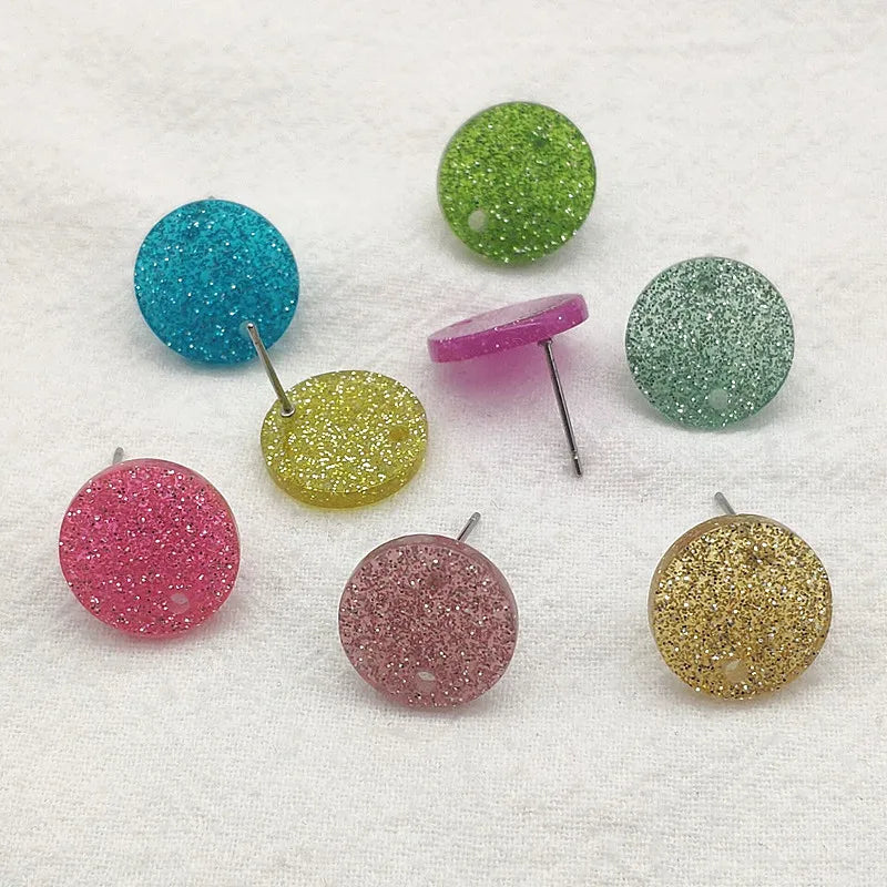 100pcs Acrylic Coin-Shape Glitter Studs for Earrings DIY
