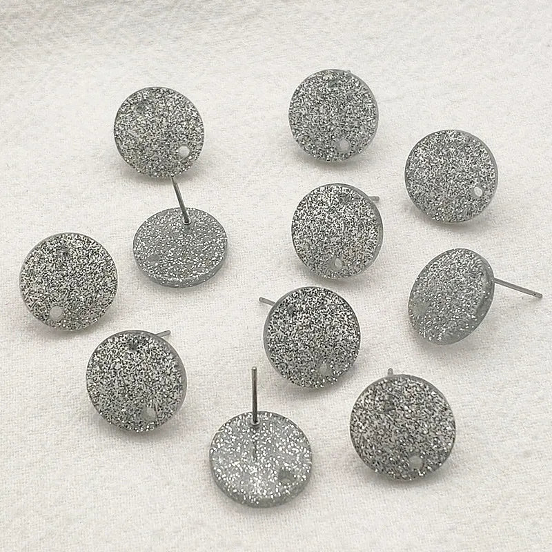 100pcs Acrylic Coin-Shape Glitter Studs for Earrings DIY