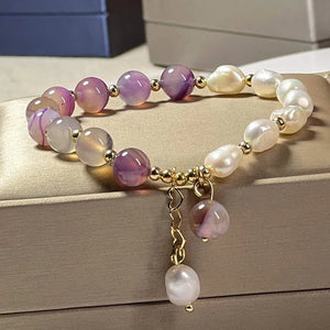 14K Filled Freshwater Pearl Agate Bracelet Fine Jewelry