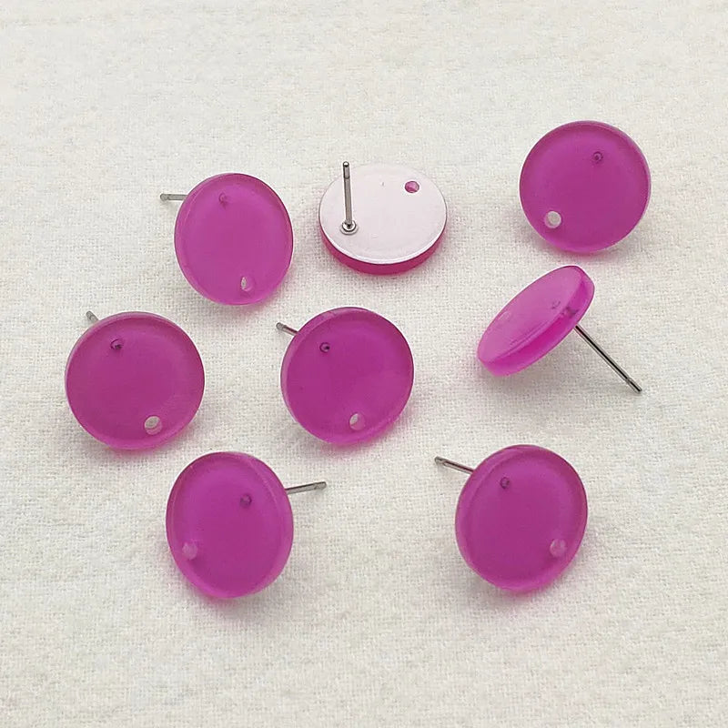 Acrylic Jelly Effect Round Earring Studs, 14mm, 100pcs