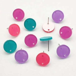 Acrylic Jelly Effect Round Earring Studs, 14mm, 100pcs