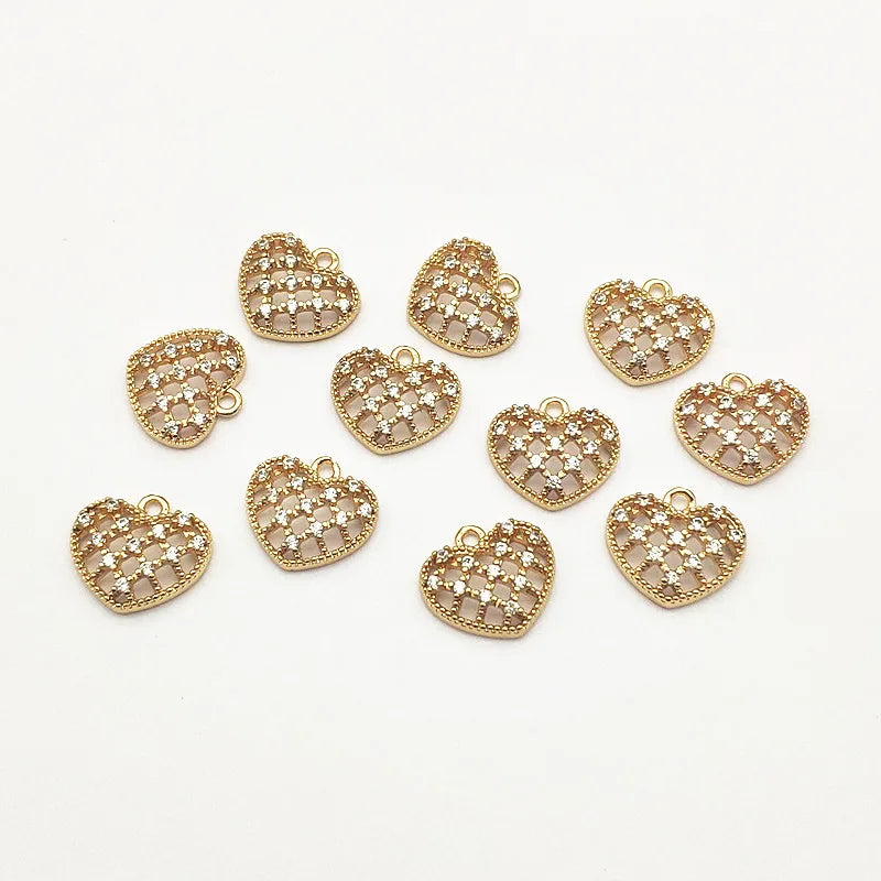 50pcs Cubic Zirconia Heart Charm for Jewelry Making