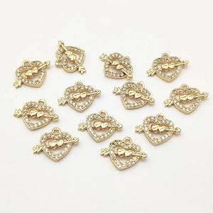 50pcs Cubic Zirconia Heart Charm for Necklace/Handmade Earring DIY Parts