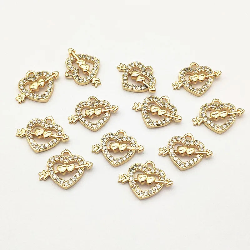 50pcs Cubic Zirconia Heart Charm for Necklace/Handmade Earring DIY Parts