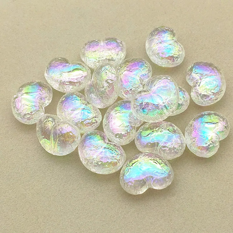 100pcs Clear UV Wrinkle Effect Heart Beads Necklace DIY Parts