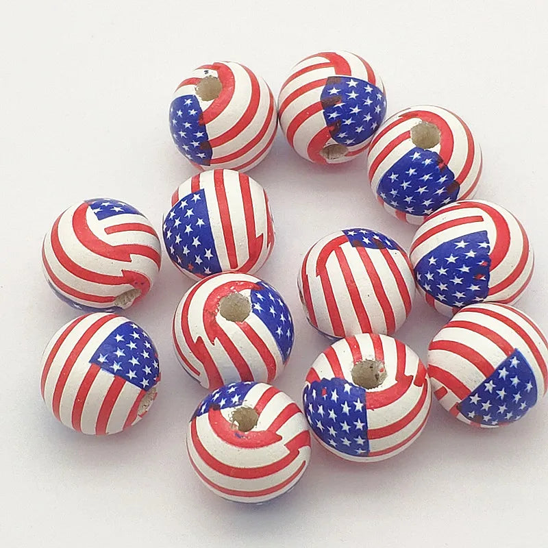 Arrival! 16mm 100pcs National Flag Wood Beads For Jewelry DIY