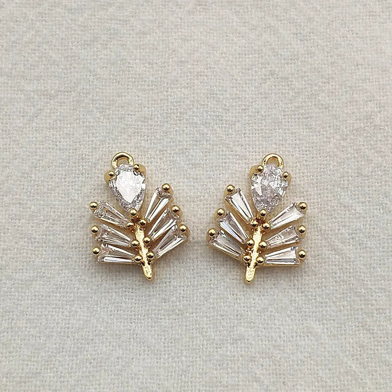 50pcs CZ Pendants Copper Feather Charm DIY Jewelry Findings