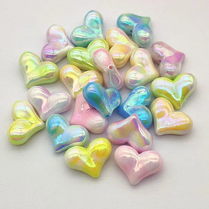 100pcs UV Aurora Heart Beads for DIY Jewelry - 16x22mm
