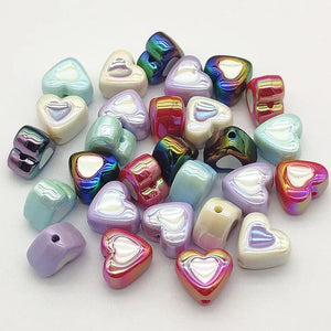 100pcs UV Aurora Heart Beads Jewelry Findings