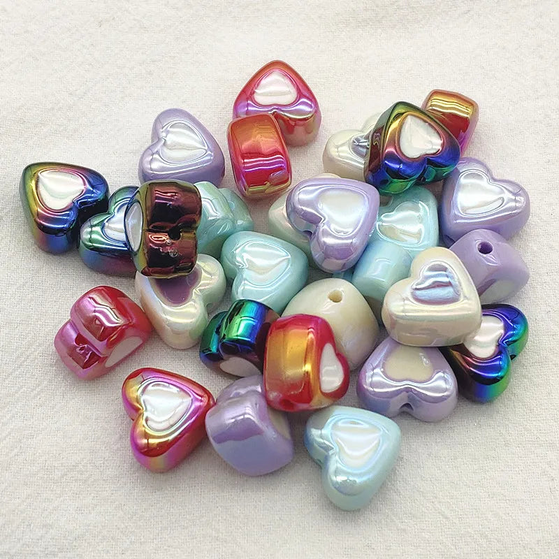 100pcs UV Aurora Heart Beads Jewelry Findings