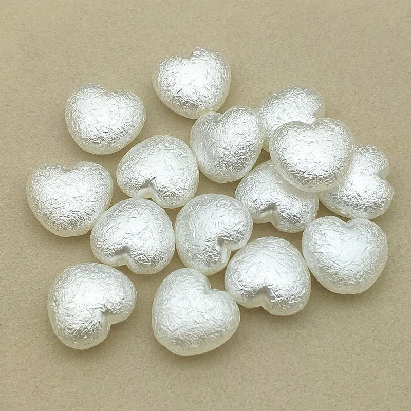 400pcs Wrinkle Pearls Heart Beads For DIY Jewelry, 17x15mm