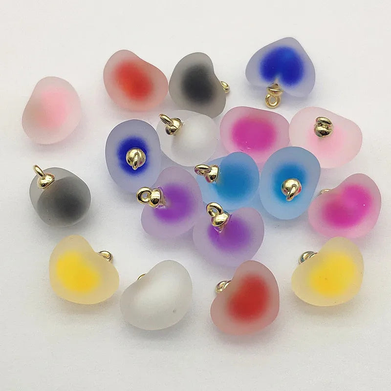 Resin Frosted Heart Beads for DIY Necklace, 100pcs