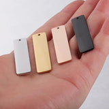 20Pcs 10*40mm Stainless Steel Charms Blank Rectangle DIY Necklace Keychain