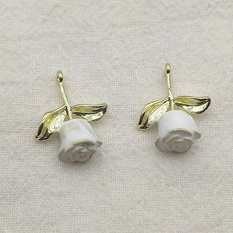 100pcs Zinc Alloy Rose Flower Charm Necklace Earrings DIY Jewelry Findings